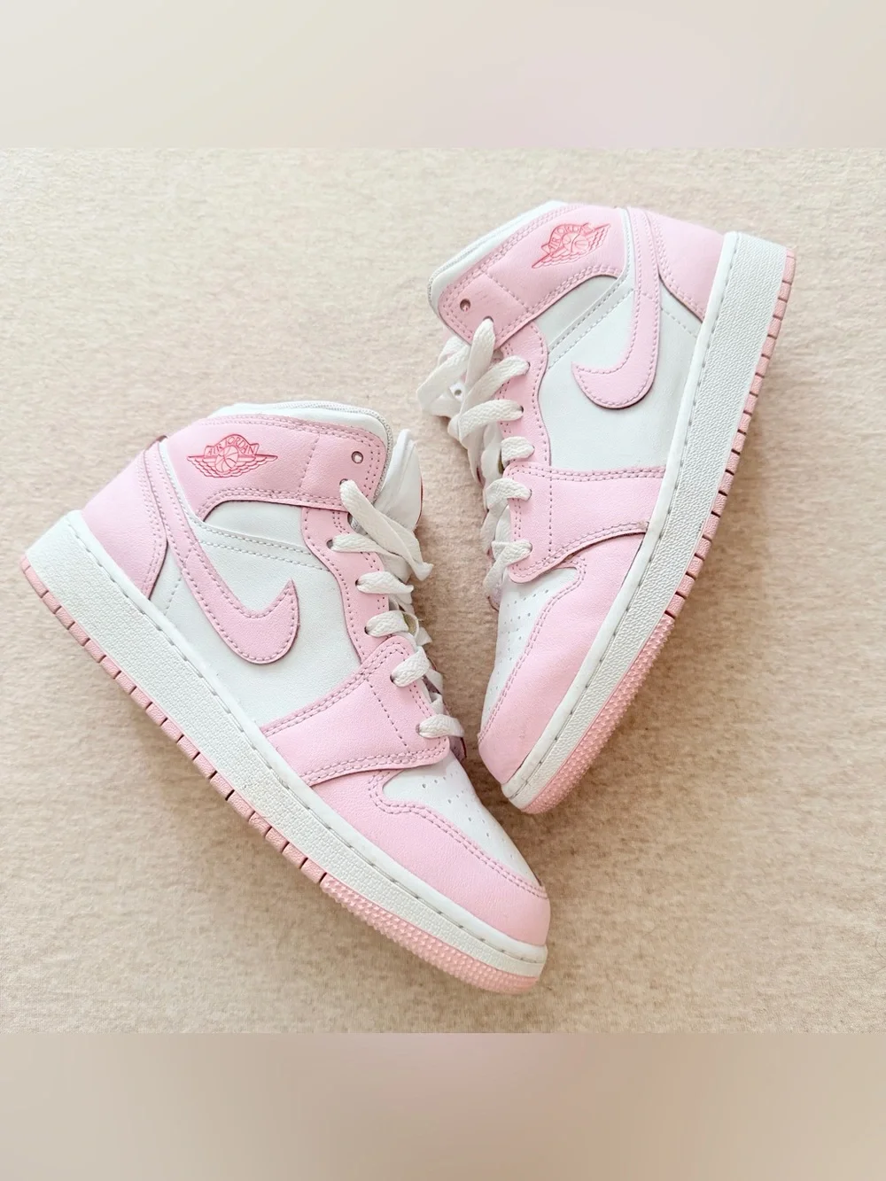 Nike Air Jordan 1 Mid GS AJ1 Pink Foam Fire Red Kids Youth
